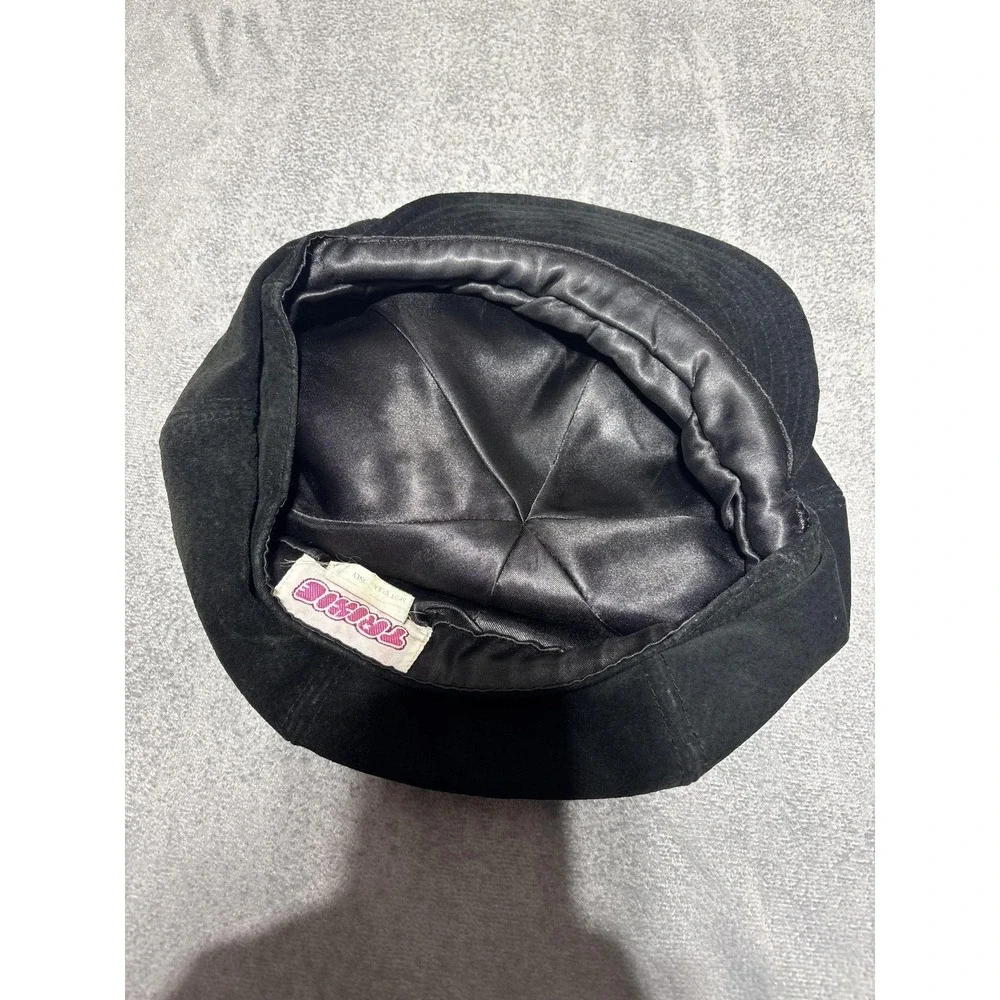 Trixie Hat Newsboy Cap Fitted Womens One Size Black Lined Suede Leather Y2K